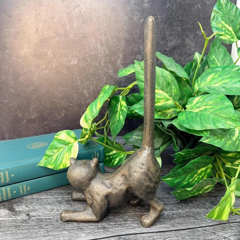 Cast Iron Stretching Cat String Holder Vintage Style Farmhouse Decor